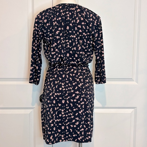 Collective Concepts Navy Pink Floral Long Sleeve Faux Wrap Jersey Dress S Petite - Picture 7 of 11